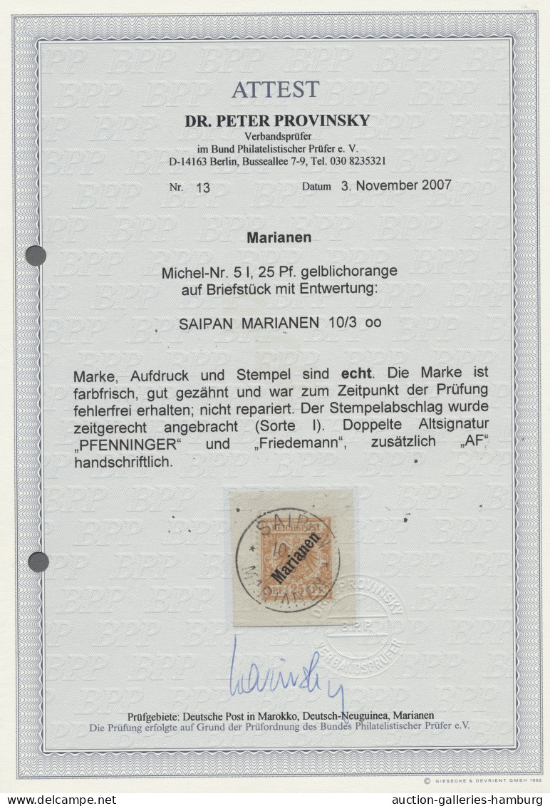 Briefstück Deutsche Kolonien - Marianen: 1900, Krone / Adler, 25 Pfg. Mit Diagonalem Aufdru - Mariana Islands