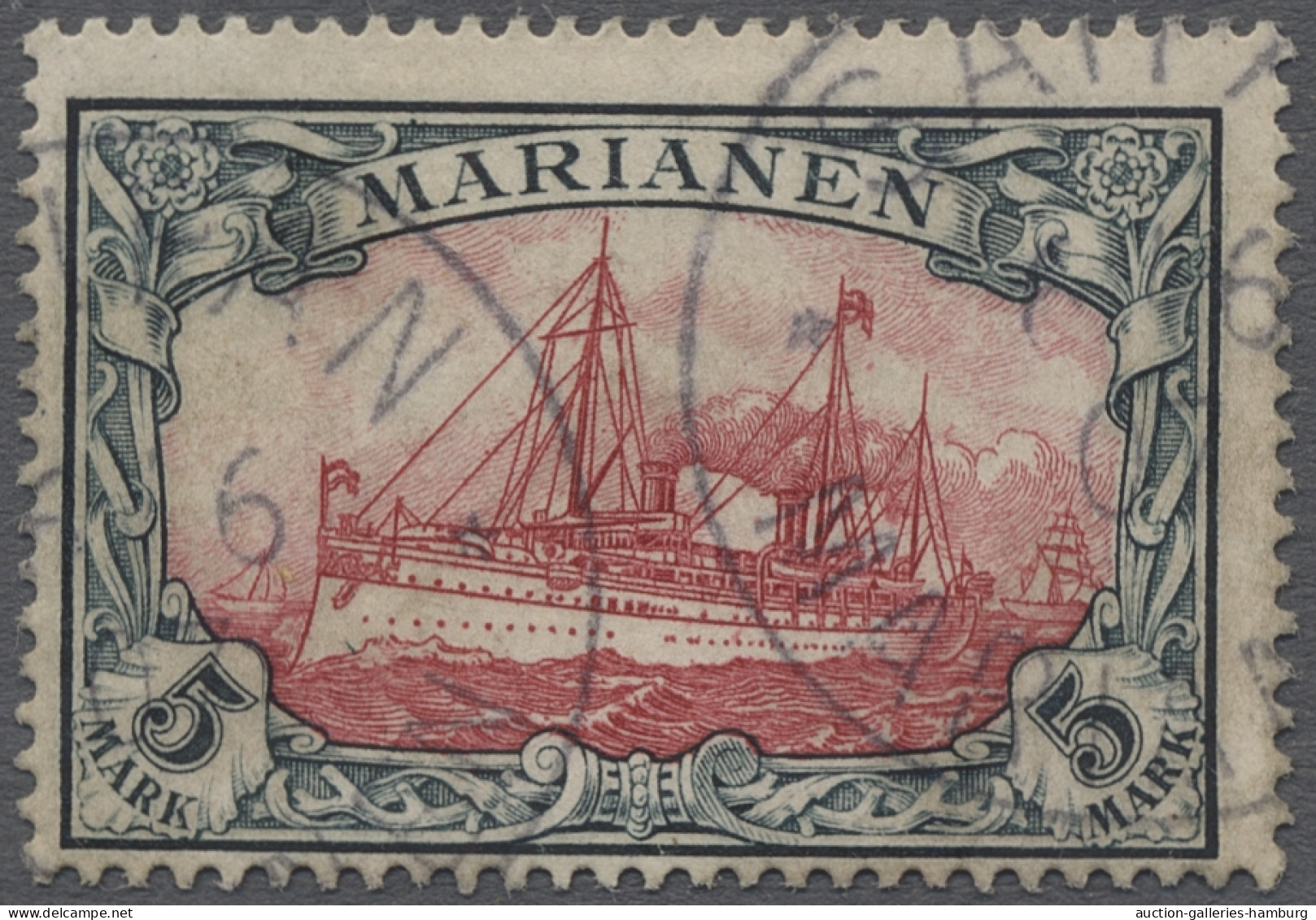 O Deutsche Kolonien - Marianen: 1901, Kaiseryacht Ohne Wz., 5 Mark Grünschwarz / D - Islas Maríanas