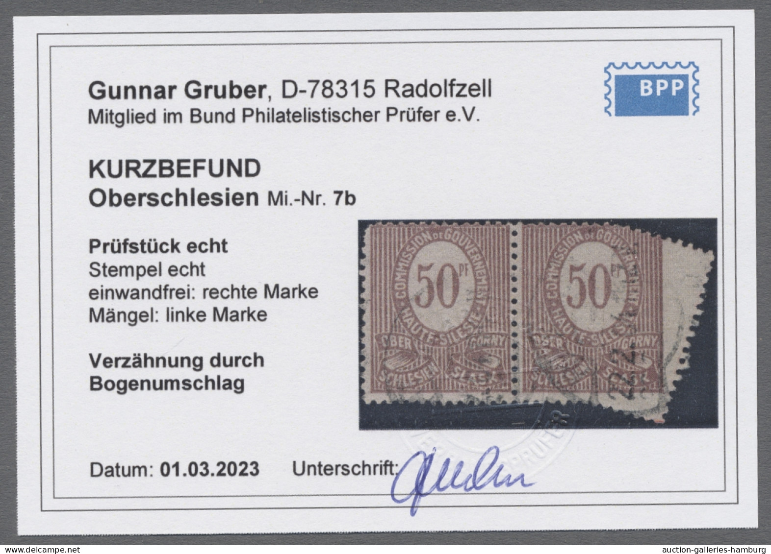 O/Paar Deutsche Abstimmungsgebiete: Oberschlesien: 1920, Freimarke 50 Pfg. Braunpurpur - Other & Unclassified