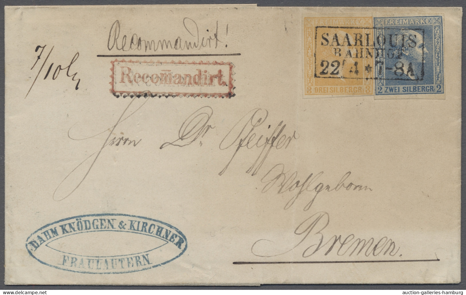 Brf. Deutsche Abstimmungsgebiete: Saargebiet - Besonderheiten: 1859 (ff.), SAARLOUIS - Lettres & Documents