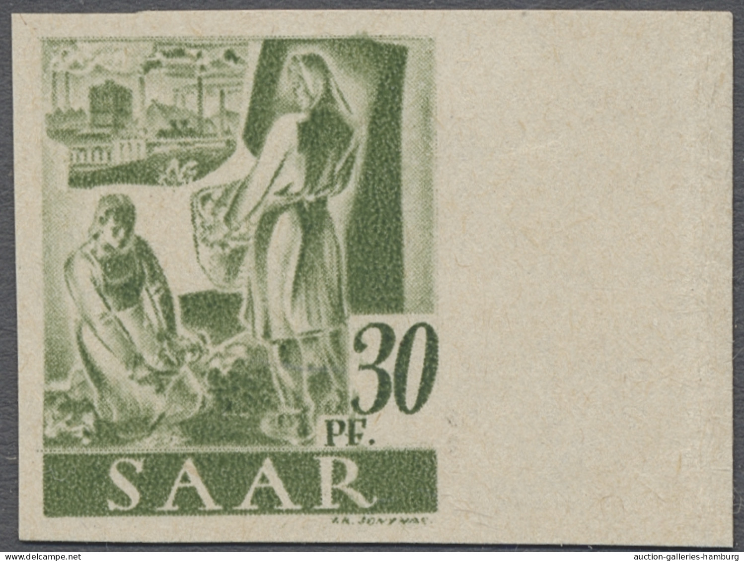 * Saarland (1947/56): 1947, 25 Und 30 Pfg. Je Als Ungezähntes Rechtes Randstück, G - Neufs