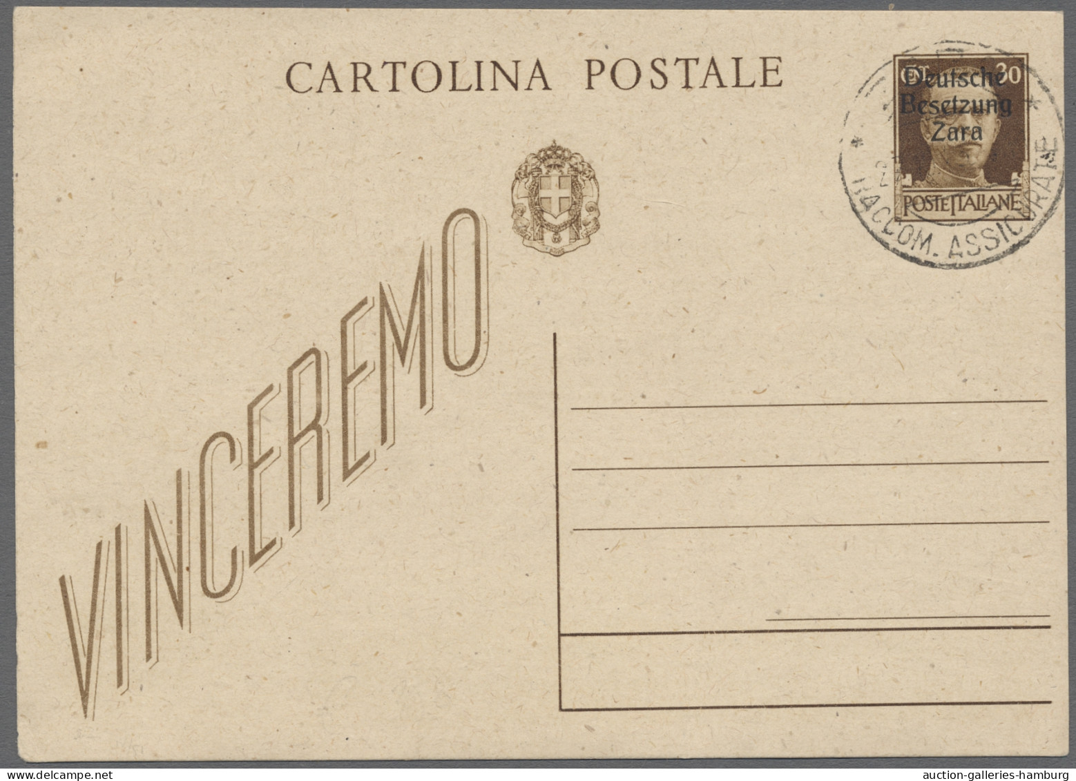 GA Dt. Besetzung II WK - Zara - Ganzsachen: 1943, Italienische 30 Cent.-Postkarte M - Besetzungen 1938-45