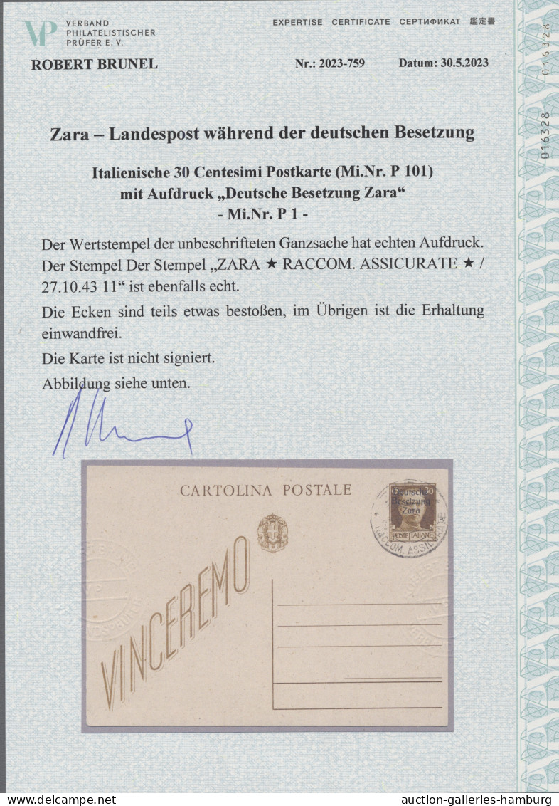 GA Dt. Besetzung II WK - Zara - Ganzsachen: 1943, Italienische 30 Cent.-Postkarte M - Ocupación 1938 – 45