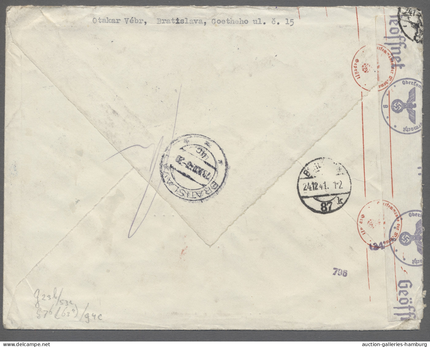 Brf. Zensurpost: 1941, 19.12., Zensurstelle Wien, Brief Aus Der Slowakei Nach Berlin - Andere & Zonder Classificatie