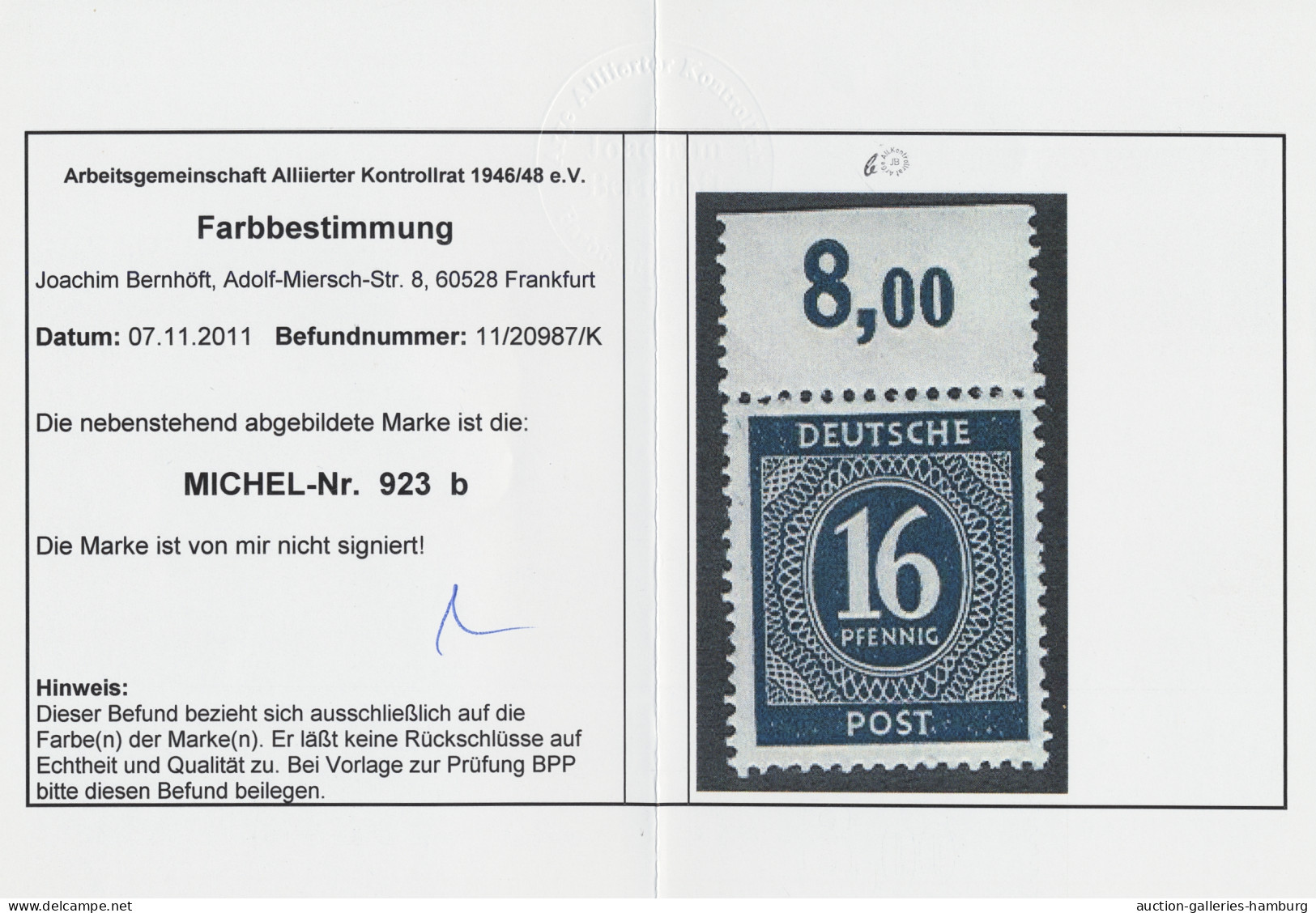 ** Alliierte Besetzung - Gemeinschaftsausgaben: 1946, 1. Kontrollratsausgabe 16 Pfg - Sonstige & Ohne Zuordnung