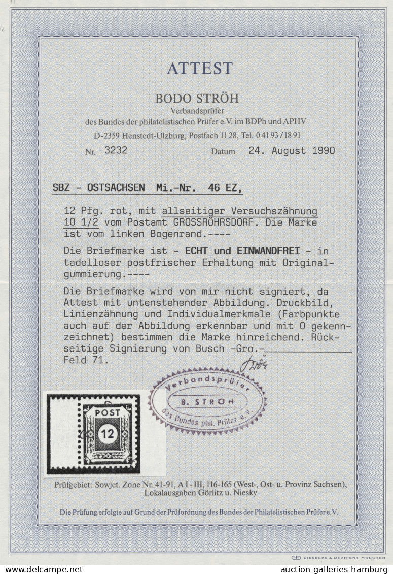 ** Sowjetische Zone - Ost-Sachsen: 1945, Ziffernzeichnung, 12 Rpf. Rot Mit Postmeis - Other & Unclassified