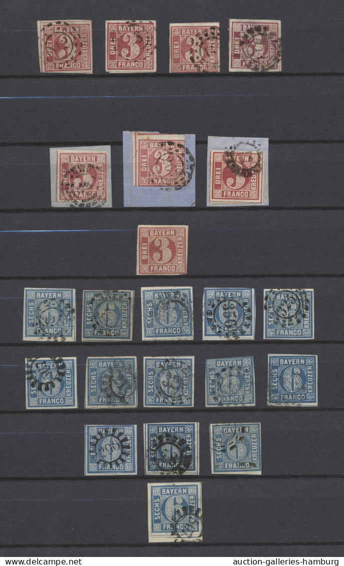 o/Briefstück/Brf./*/(*) Bayern - Marken und Briefe: 1850-1876 (ca.), überwiegend gestempelte Dublettenpa