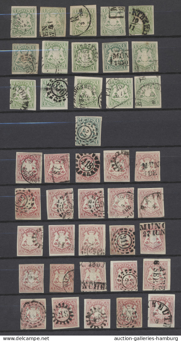 o/Briefstück/Brf./*/(*) Bayern - Marken und Briefe: 1850-1876 (ca.), überwiegend gestempelte Dublettenpa