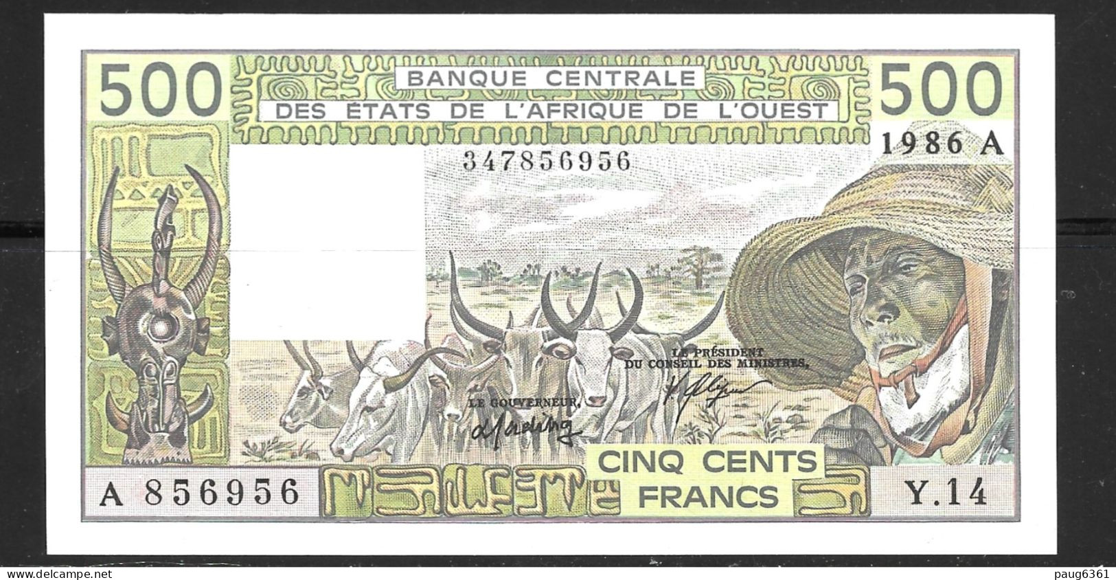 BILLET 500 FRANCS COTE D'IVOIRE 1986 SERIE Y14 NEUF UNC - Costa De Marfil