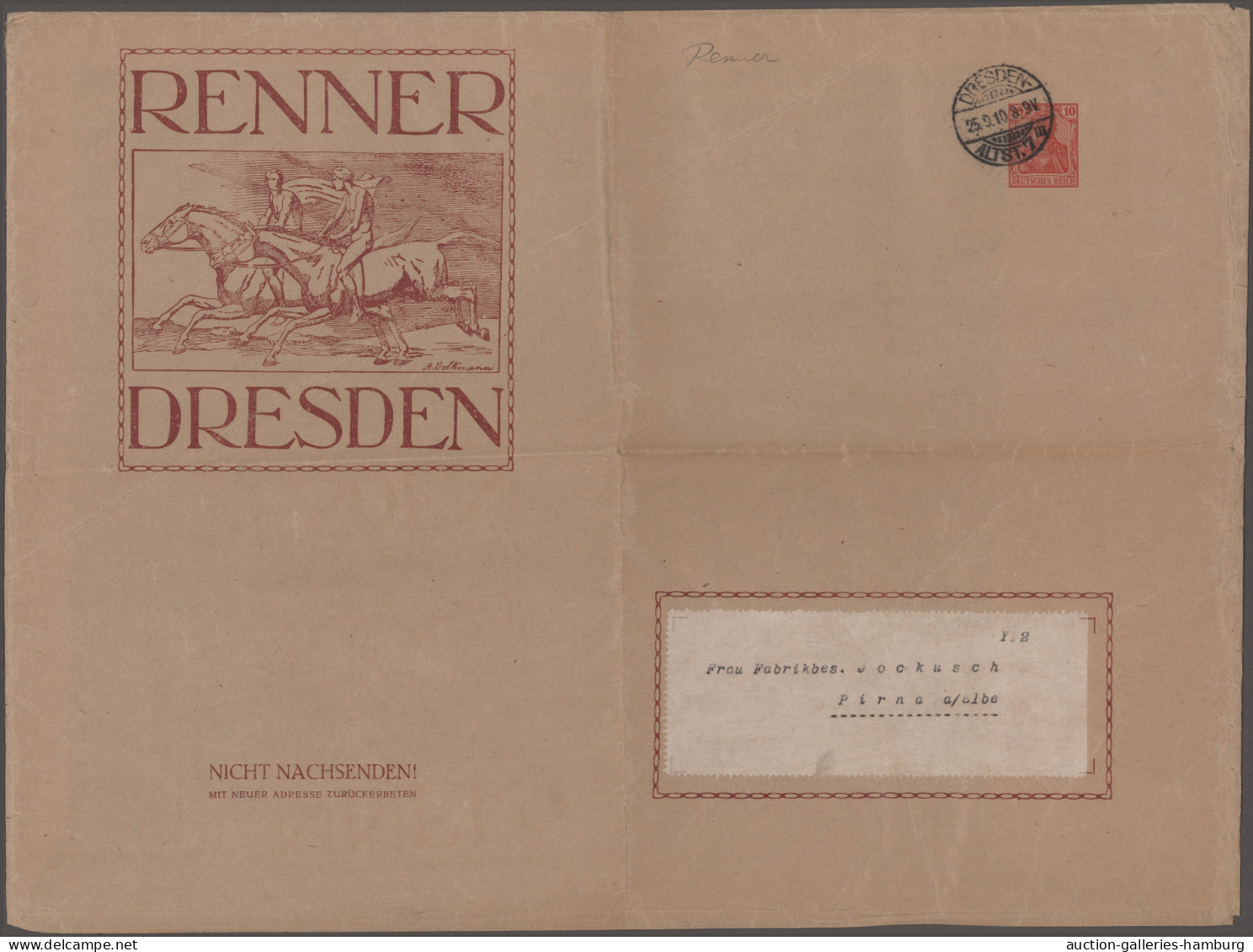 GA Deutsches Reich - Privatganzsachen: 1906/1911, Modehaus Adolph Renner, Dresden, - Otros & Sin Clasificación