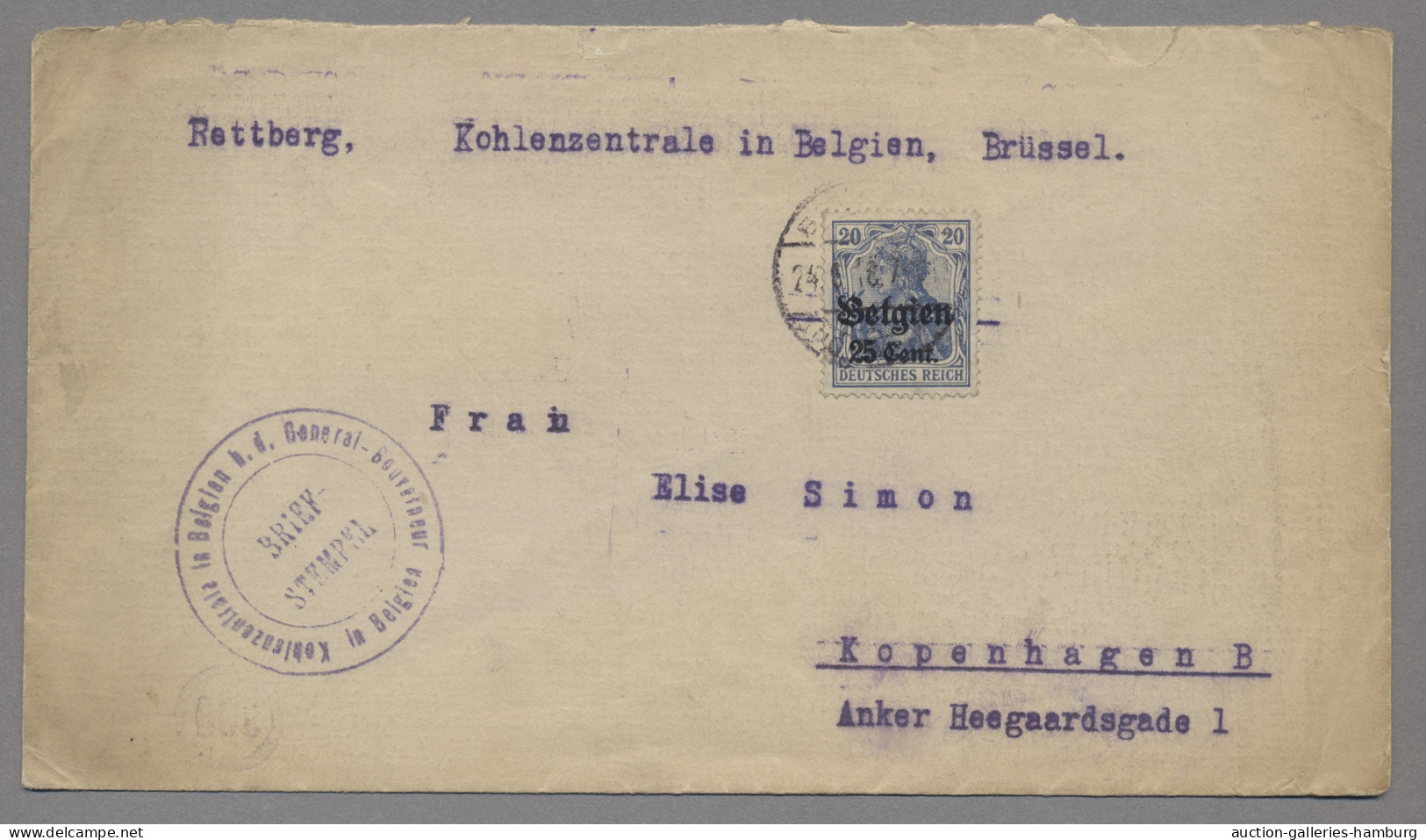 Brf./GA Deutsche Besetzung I. WK: Landespost in Belgien: 1914/18, 67 Belege, alle ins Au