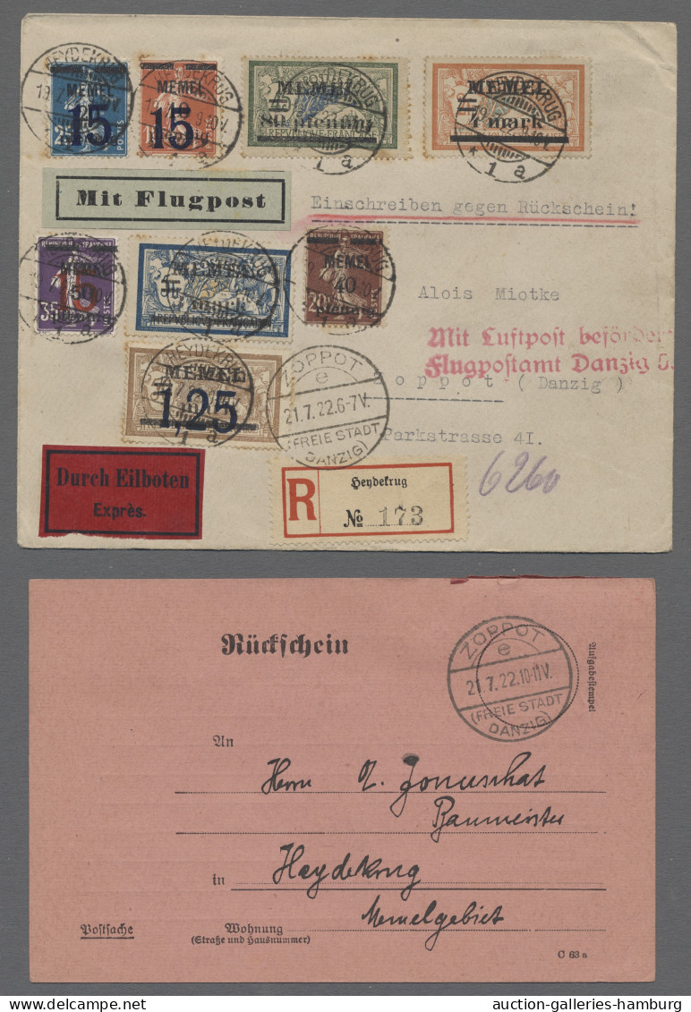 Brf. Memel: 1922-1923, Partie Von 6 Sammler-Einschreibebriefen Mit Höherwertigen Misc - Memel (Klaipeda) 1923