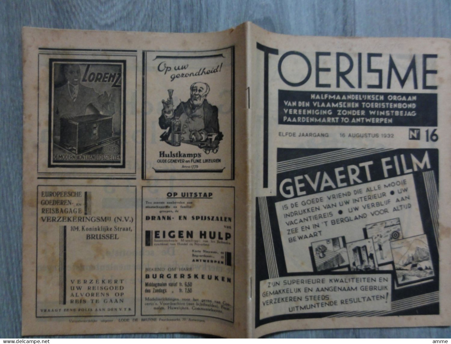 Toerisme  *  (tijdschrift N° 16 - Aug. 1932)  Volksklederdracht - Oostduinkerke - Temse - Genk - Publiciteit Gevaert - Turismo