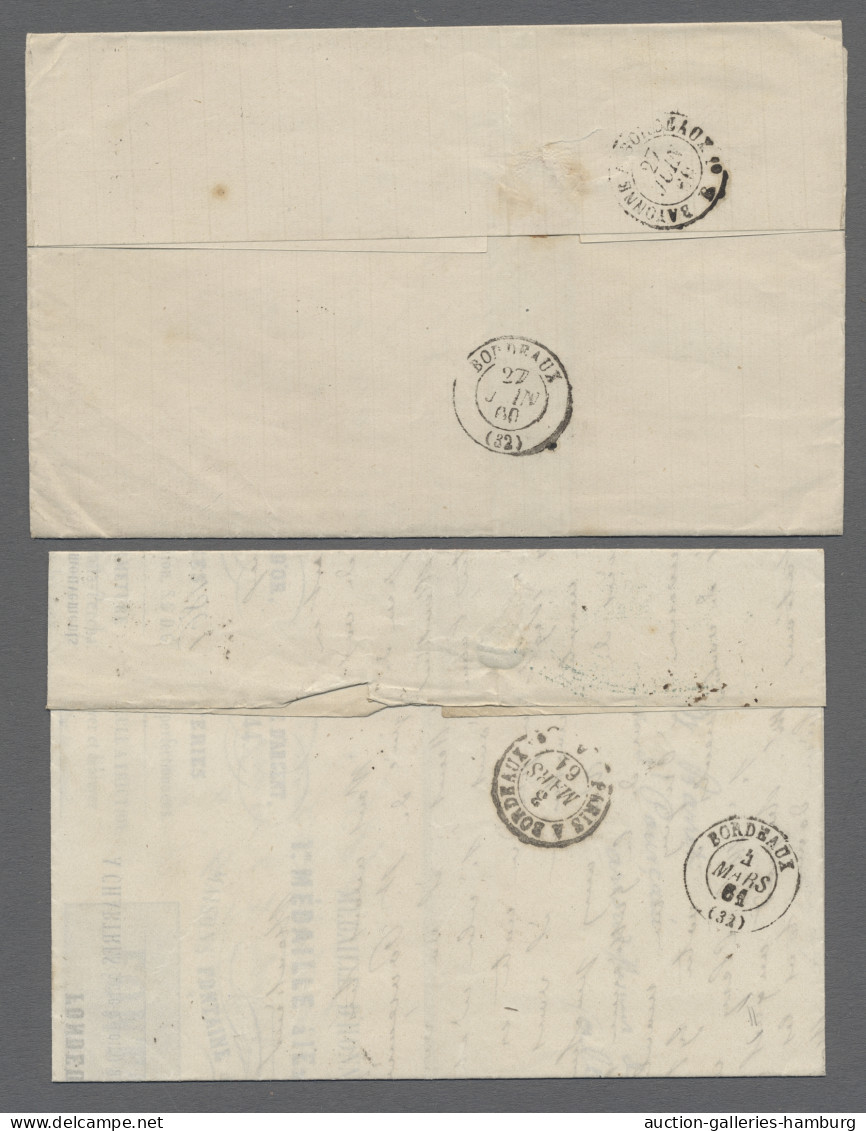 Cover France: 1855-1862, Partie Von 5 Faltbriefen Mit Einzelfrankaturen Der Mi.Nr. 13, - Verzamelingen