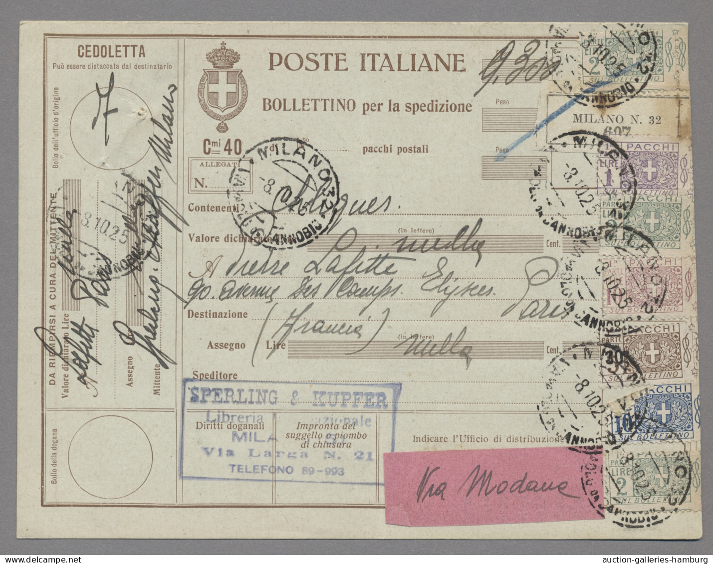 GA/o Italy - Postal Stationary: 1925-26, 94 Auslandspaketkarten-Ganzsachen Nach Frank - Postwaardestukken