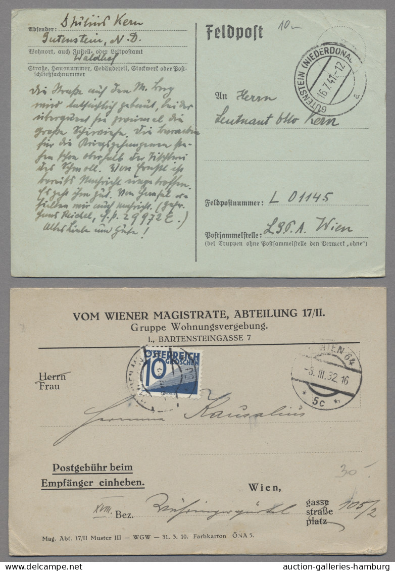 Brf./GA Österreich: Ca. 1915-1950, Post von und nach Österreich, etwas CSSR, etwa 180 Be