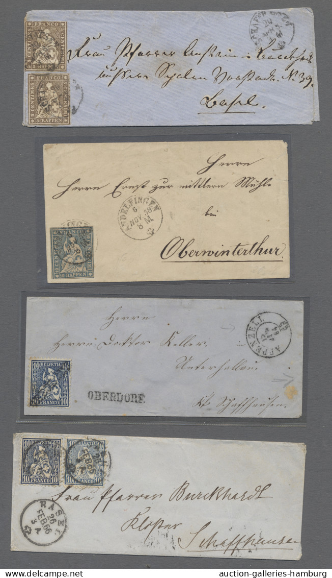 Brf./Flugpost Schweiz: 1855-1950, Ein Sehr Gehaltvolles Lot Von 14 Belegen Ab Zwei Strubel-Fra - Verzamelingen