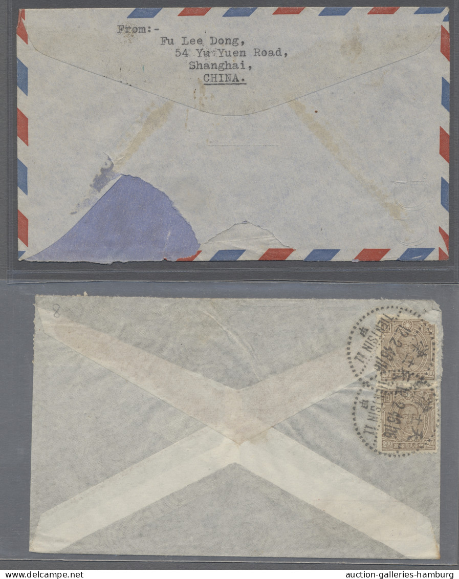 Cover China: 1946-48, 5 Airmail Letters To Abroad Franked With Many Stamps ÷ 1946-48, - Covers & Documents