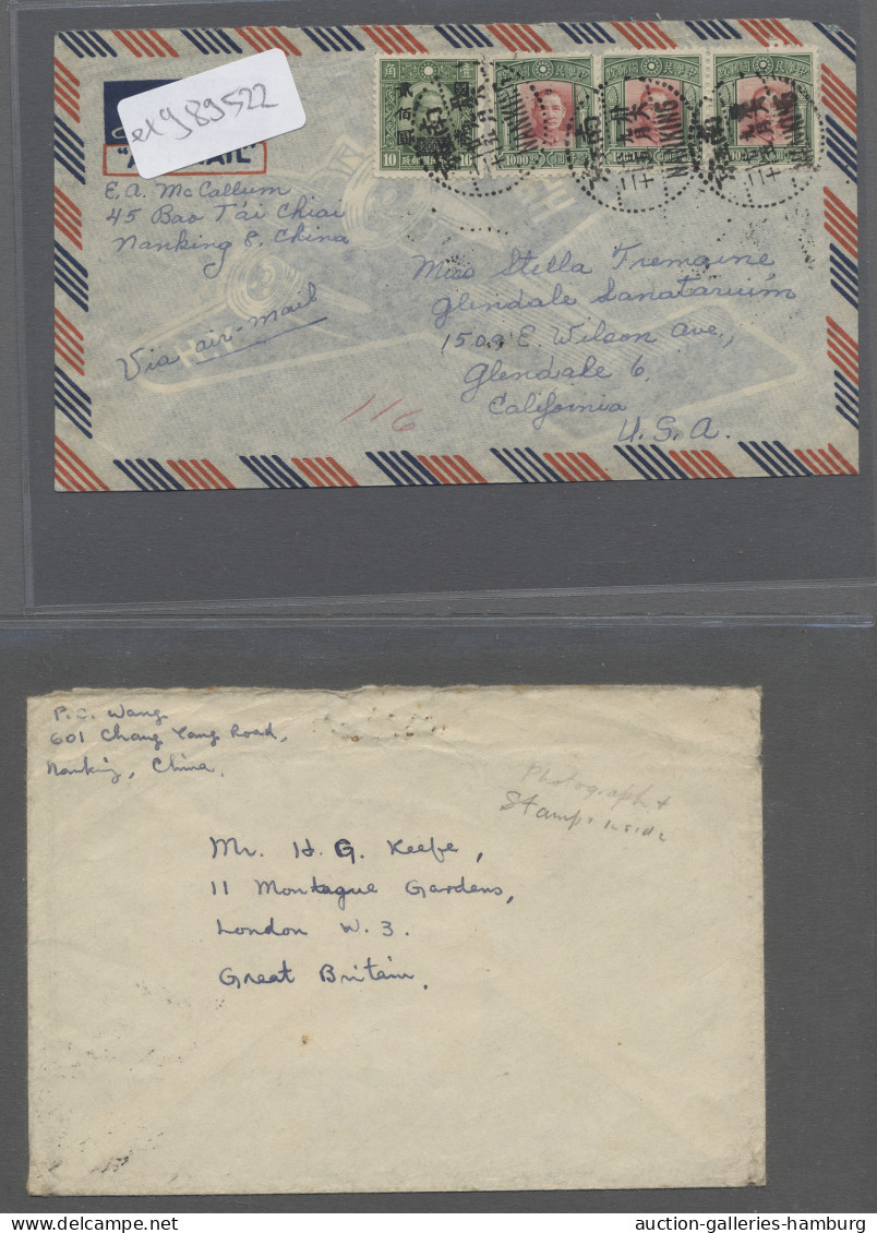 Cover China: 1946-48, 5 Airmail Letters To Abroad Franked With Many Stamps ÷ 1946-48, - Cartas & Documentos