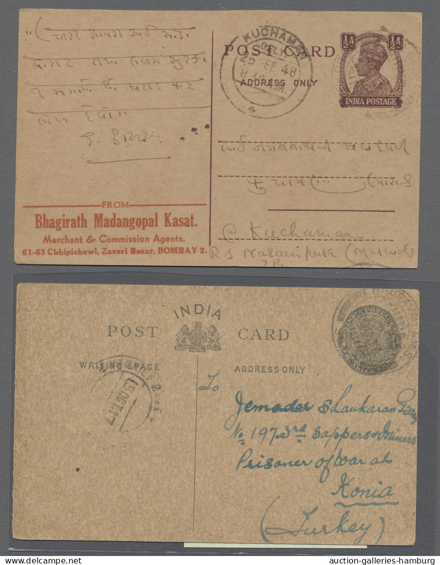 GA India - Postal Stationery: 1882-1948, Partie Von 8 Gelaufenen Ganzsachen Mit U.a - Sin Clasificación