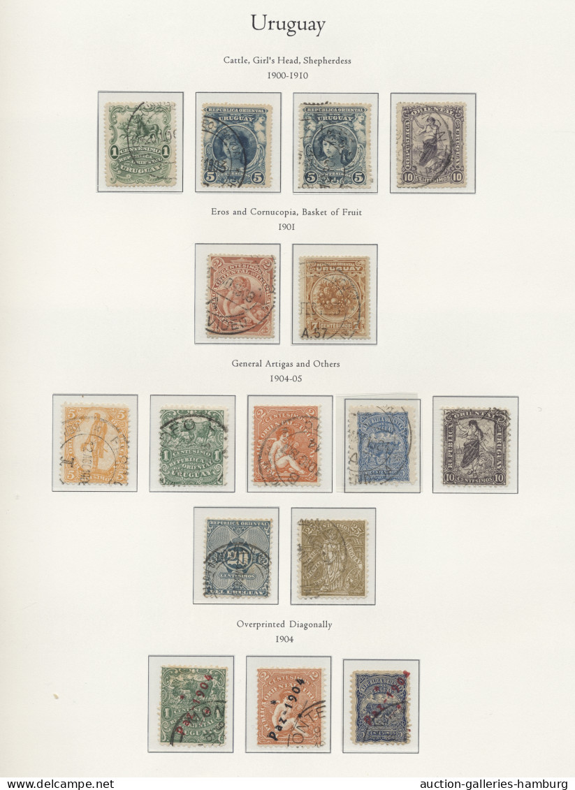 (*)/*/**/o/Cover Uruguay: 1856/1970 ca., alte meist gestempelte Sammlung in 2 Alben, dabei bis 19