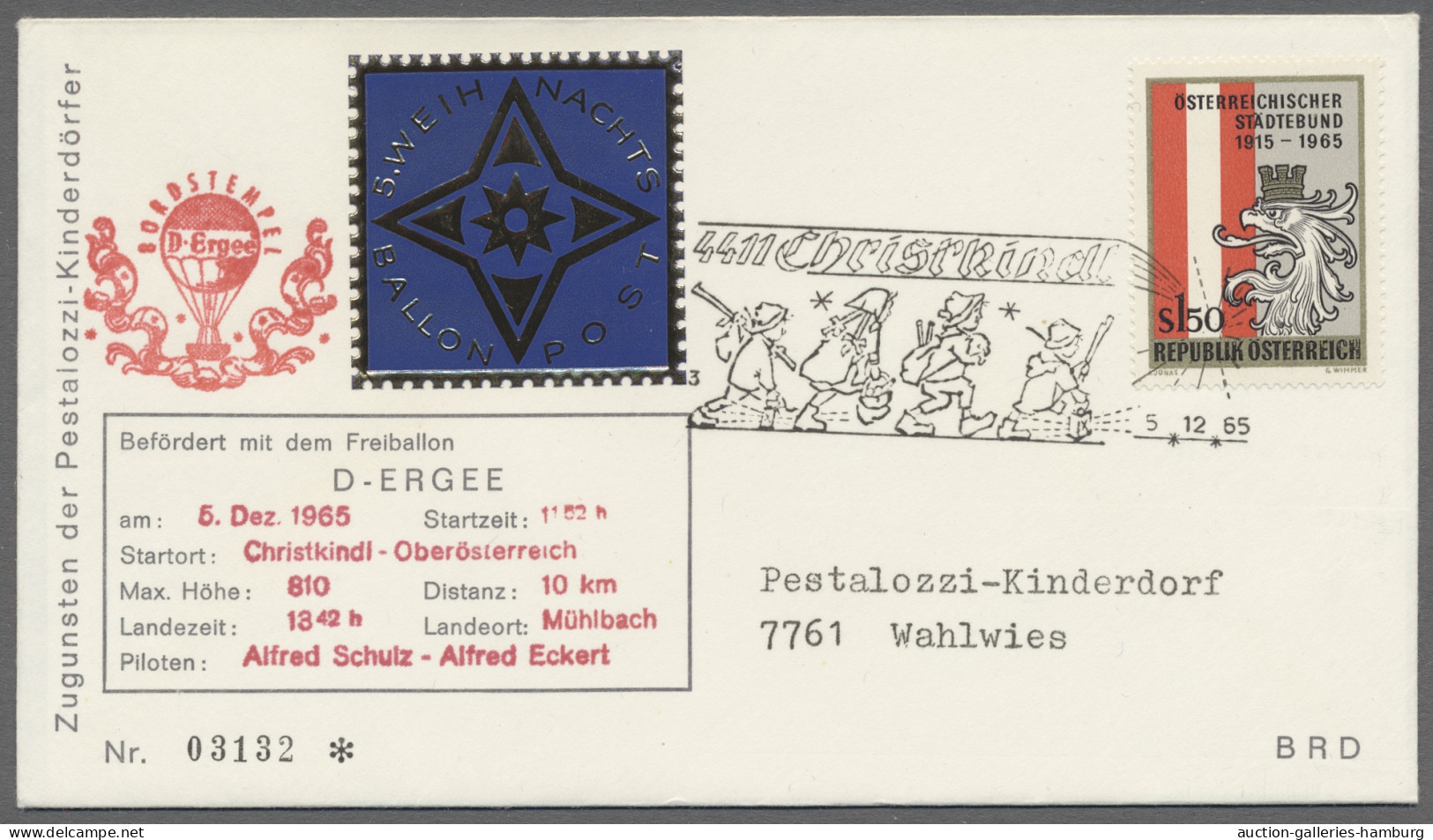 Air mail Balloon Mail: 1952-1986, Partie von 28 Ballonpostbelegen mit u.a. Christkindl-We