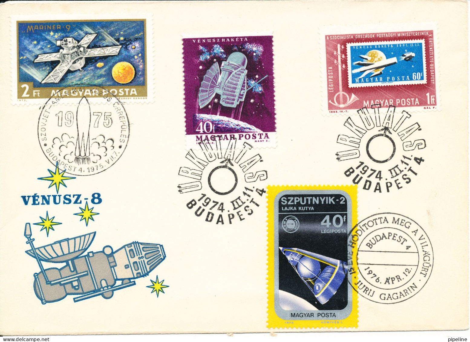 Hungary Cover With Space Stamps And Postmarks 1974 - 1975 - ( Jurij Gagarin 1976) With Cachet - Cartas & Documentos