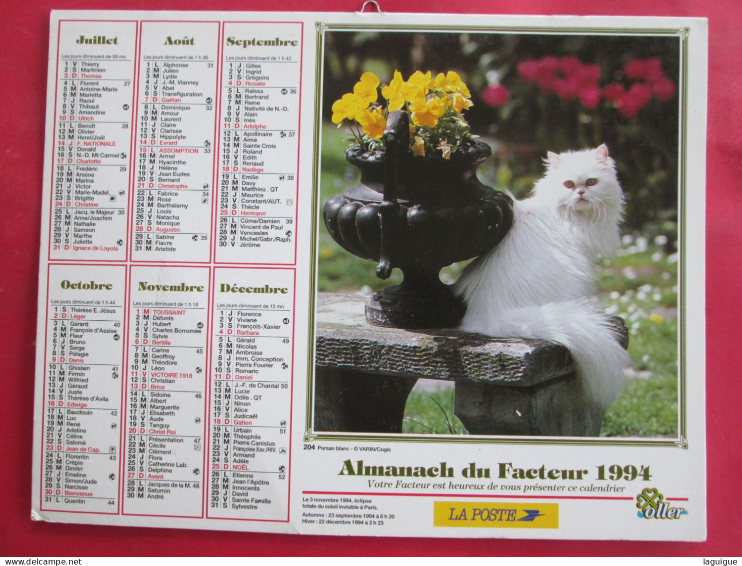 LOT DE 31 CALENDRIERS ALMANACHS de 1982 à 2016  CHIEN, CHAT, POUSSIN LAVIGNE OBERTHUR OLLER