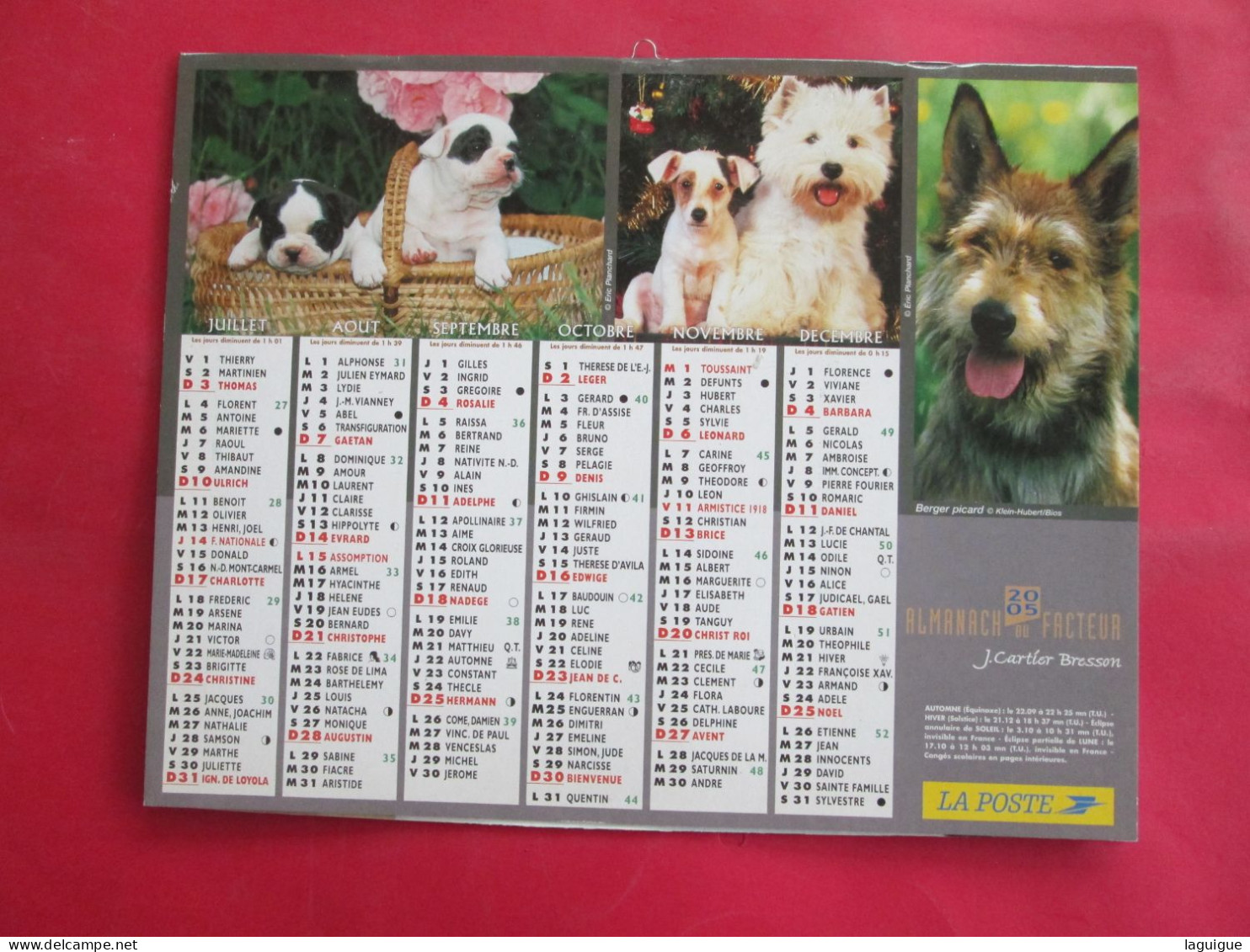 LOT DE 31 CALENDRIERS ALMANACHS de 1982 à 2016  CHIEN, CHAT, POUSSIN LAVIGNE OBERTHUR OLLER