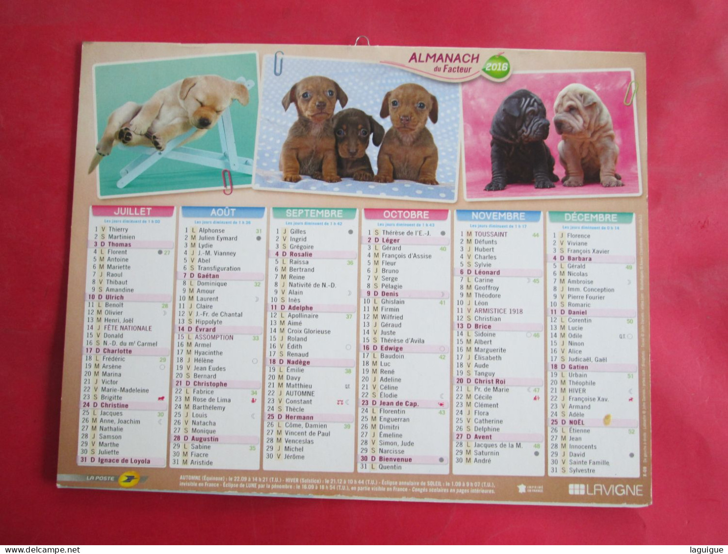 LOT DE 31 CALENDRIERS ALMANACHS de 1982 à 2016  CHIEN, CHAT, POUSSIN LAVIGNE OBERTHUR OLLER