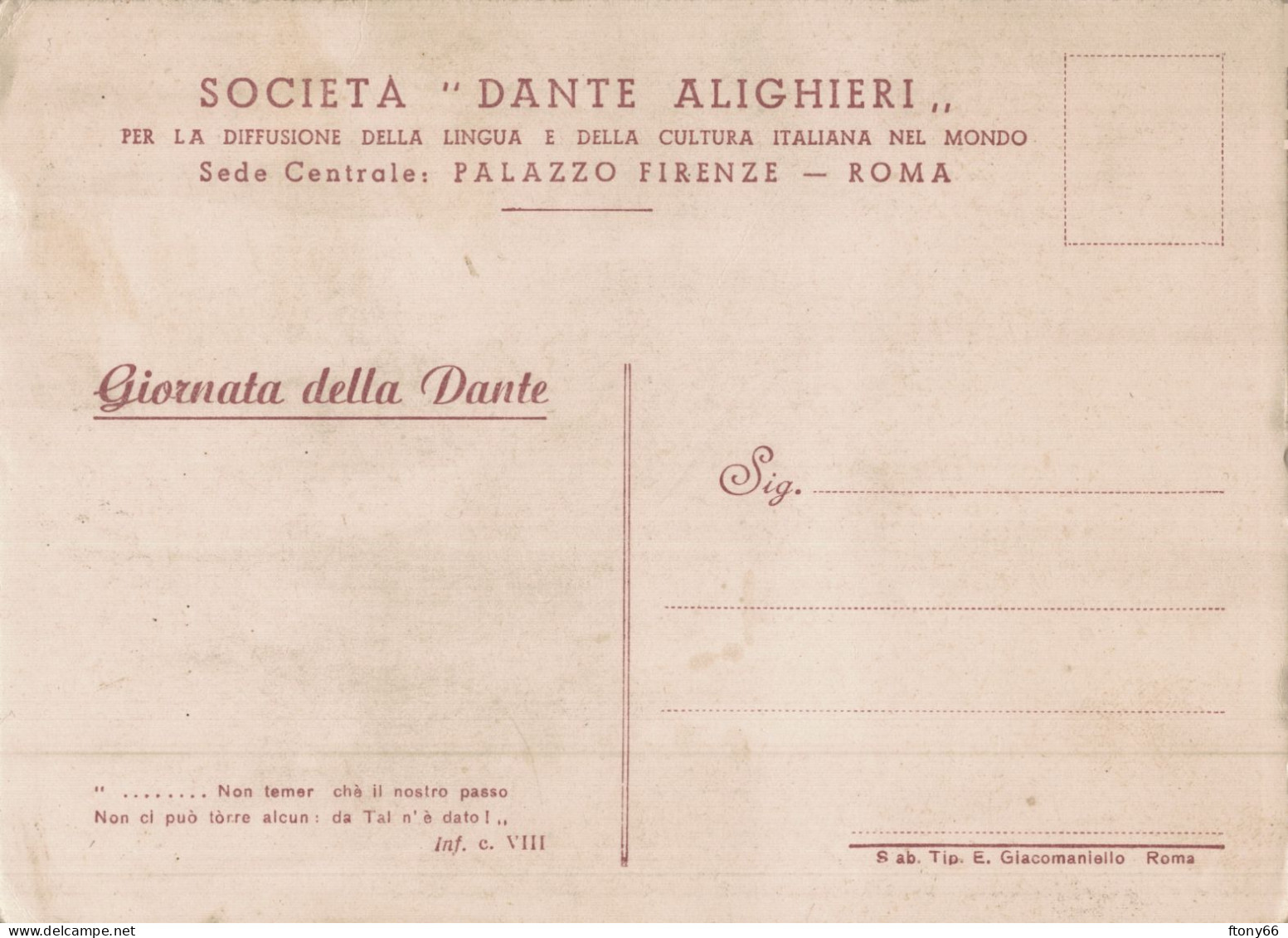 Cartolina Società Dante Alighieri "Giornata Della Dante" - Palazzo Firenze, Roma - Manifestations