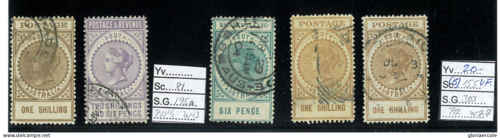 P1836/9 - SOUTH AUSTRALIA , 5 DIFFERENT POSTAGE AND REVENUE STAMPS FINE USED/VERY FINE USED - Sonstige & Ohne Zuordnung