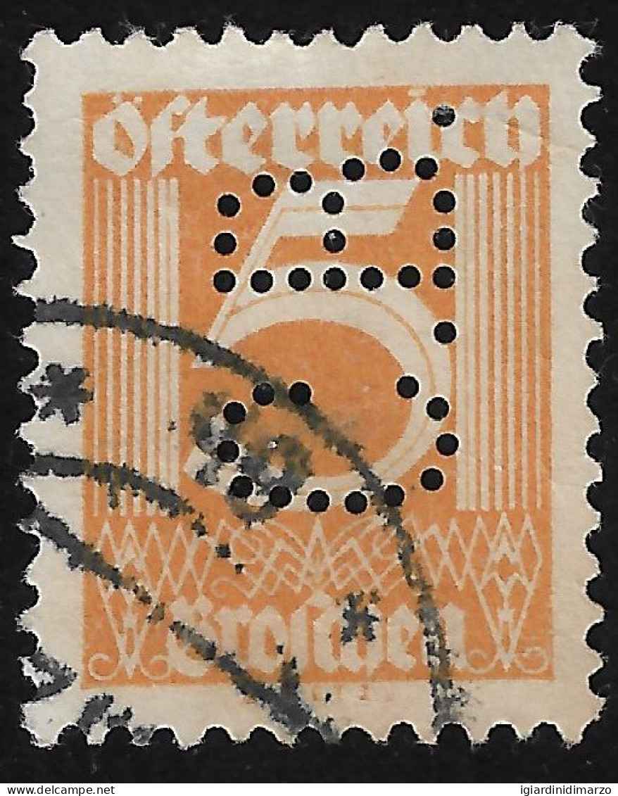 PERFIN AUSTRIA - 1925 - Valore Usato Da 5 G. Soggetti Diversi Con Perforazione - In Buone Condizioni. - Perforadas