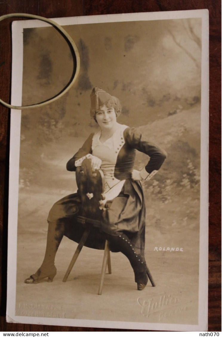 Carte Photo 1910's Rolande Sepia Actrice Tirage Print Vintage Patriotique - Patriotiques