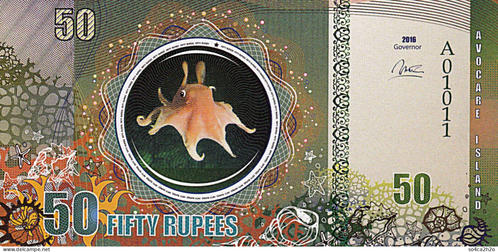 AVOCARE ISLAND 50 Rupees  2016 UNC - Specimen