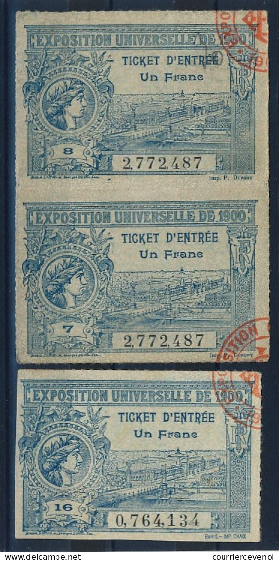 FRANCE - 3 Tickets D'entrée De L' Exposition Universelle De 1900 - Toegangskaarten