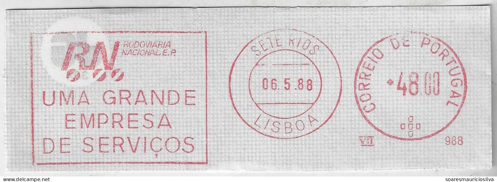 Portugal 1988 Cover Fragment Meter Stamp Francotyp Slogan National Road Co. From Lisbon Sete Rios Agency Transport Bus - Bus
