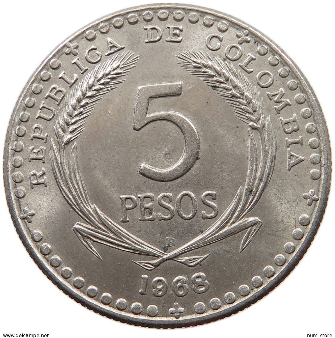 COLOMBIA 5 PESOS 1968 TOP #s039 0017 - Colombie