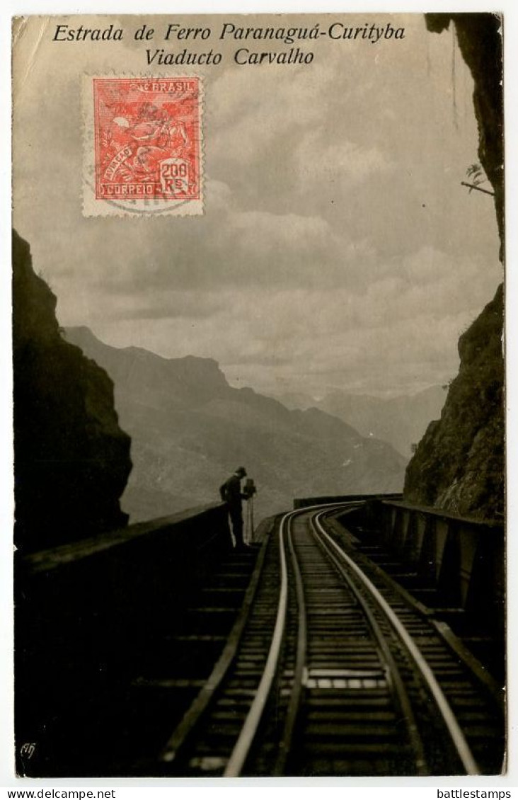 Brazil 1923 RPPC Postcard Estrada De Ferro Paranaguá - Curityba Viaducto Carvalho / Railway - Curitiba