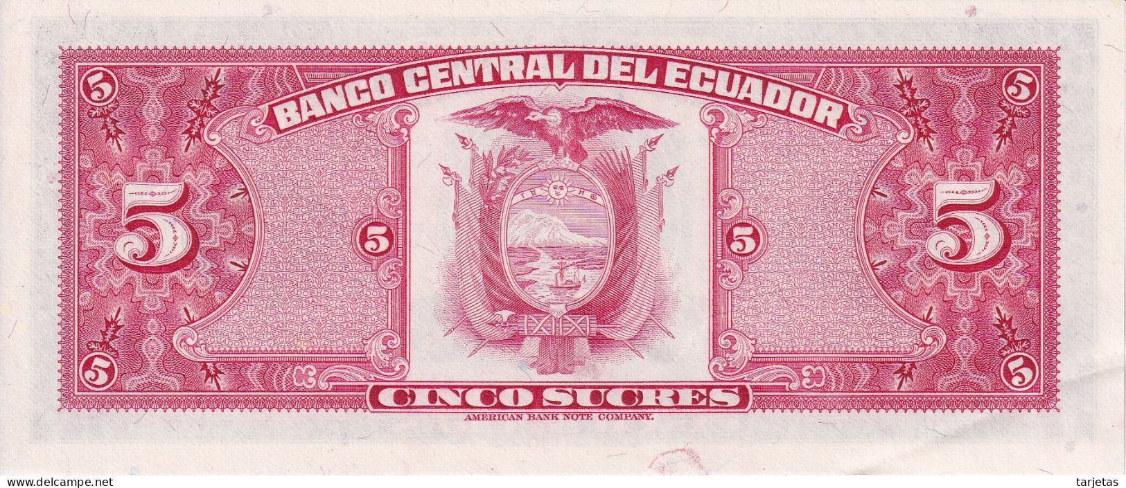 BILLETE DE ECUADOR DE 5 SUCRES DEL AÑO 1983 EN CALIDAD EBC (XF) (BANKNOTE) - Equateur