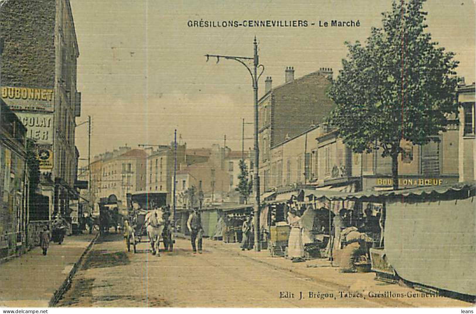 GRESILLONS GENNEVILLIERS - Le Marché - Belle Carte Tramée Vernie - Publicité Dubonnet - Gennevilliers