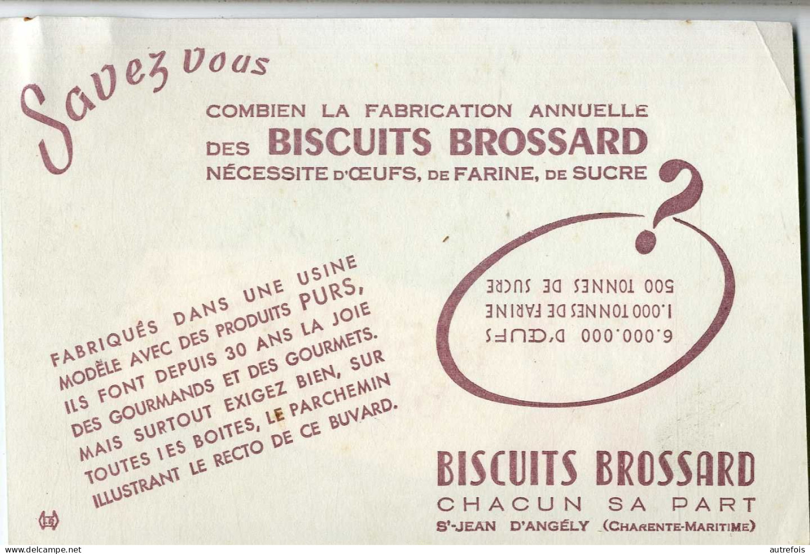 BUVARD  -  SAINT JEAN D ANGELY  -  BISCUITS BROSSARD  GARANTIS AUX OEUFS - Dulces & Biscochos