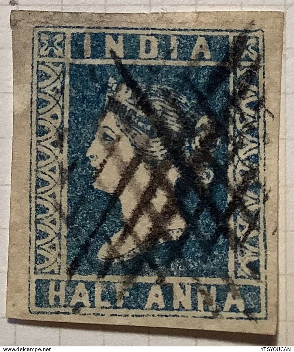 India 1854 Lithograph RARE POSTMARK On Queen Victoria 1/2 Anna Blue In Good Condition. (Inde British Empire Colonies - 1854 East India Company Administration