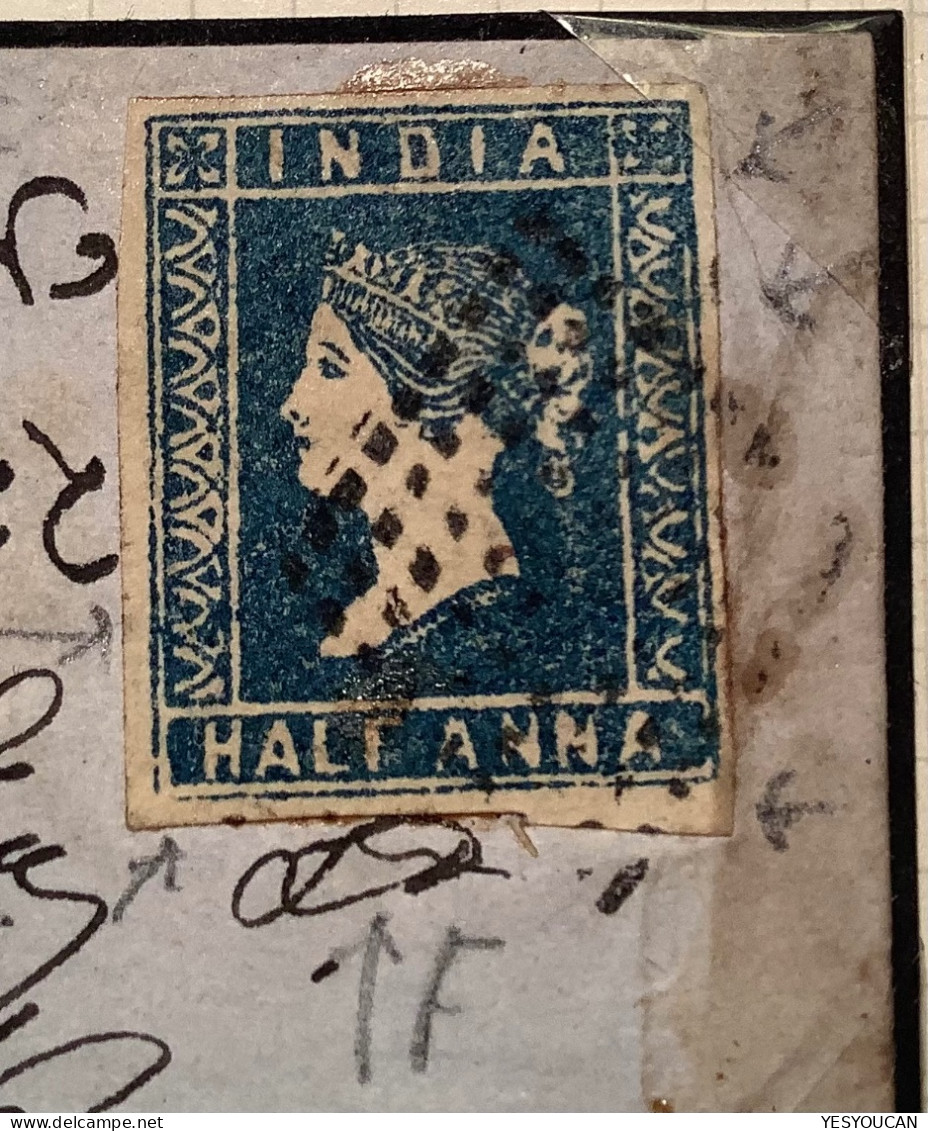 India 1854 Lithograph Queen Victoria 1/2 Anna Blue, Die I With Plate Flaws, VF On 1855 Cover CALCUTTA>Bombay  (Inde - 1854 Britische Indien-Kompanie