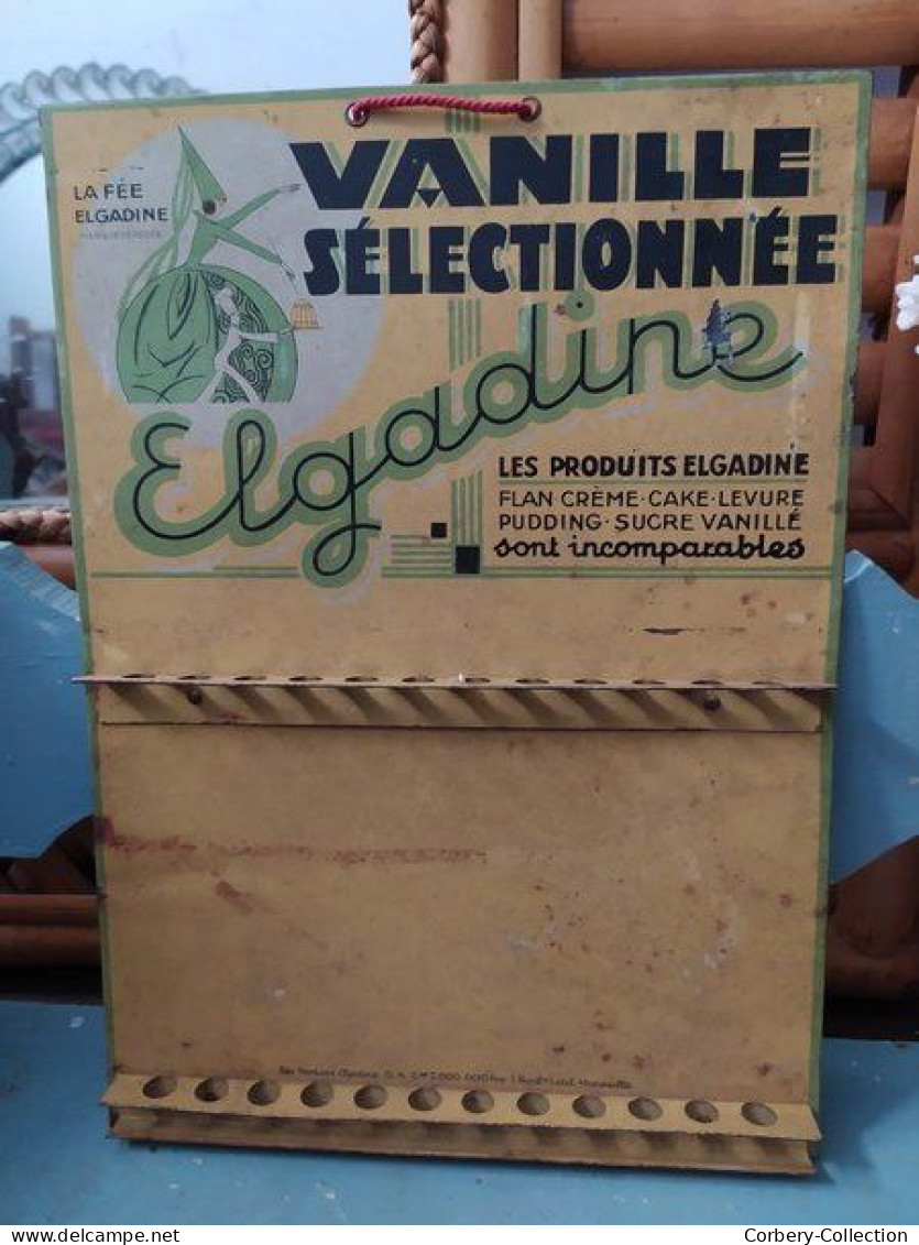 Ancien Présentoir Tôle Publicitaire Gousses De Vanille La Fée Elgadine Ca1930 - Alimentaire