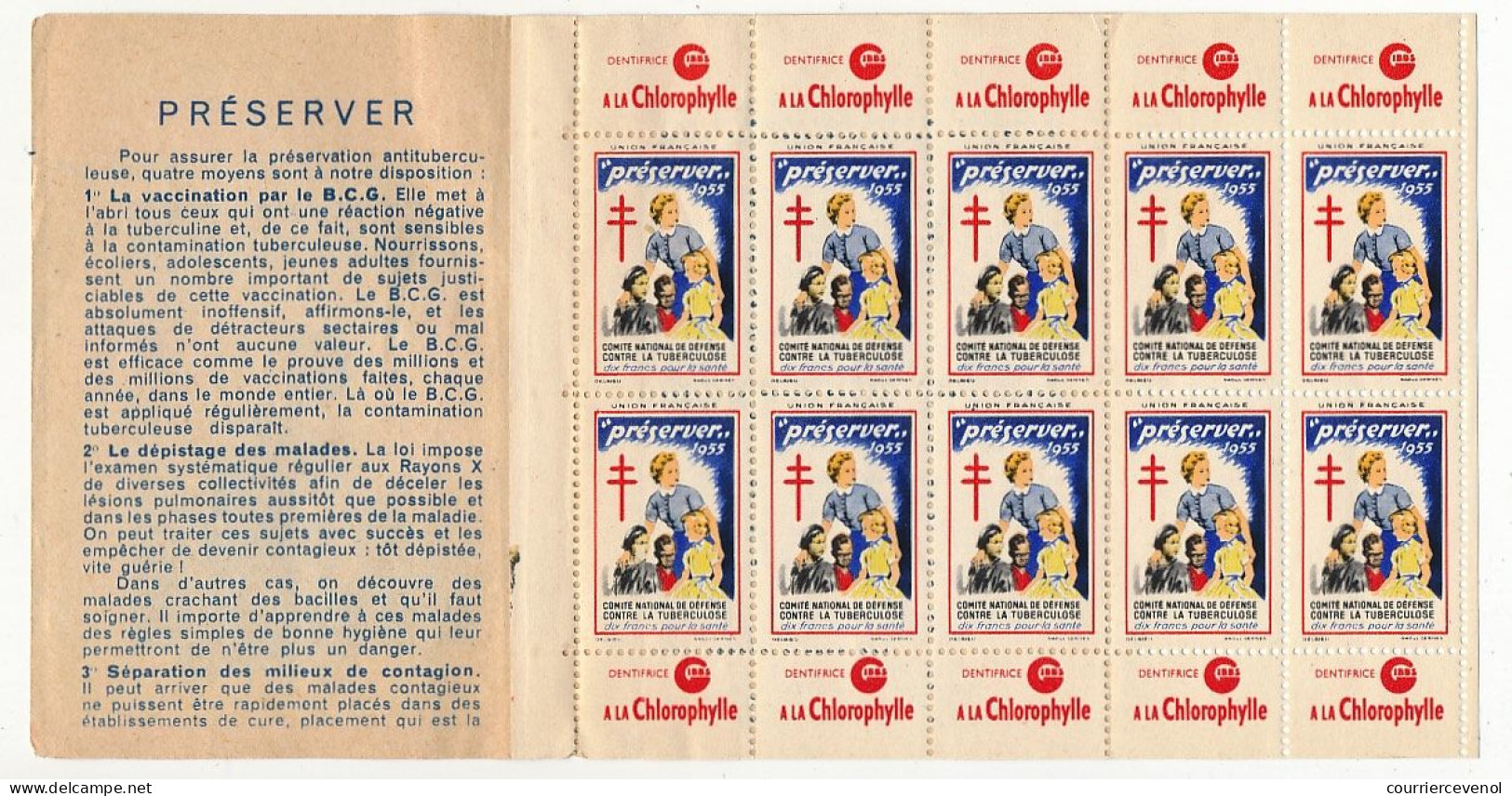 FRANCE - Carnet De 10 Vignettes Antituberculeuses 1955 - "Préserver" - Tegen Tuberculose