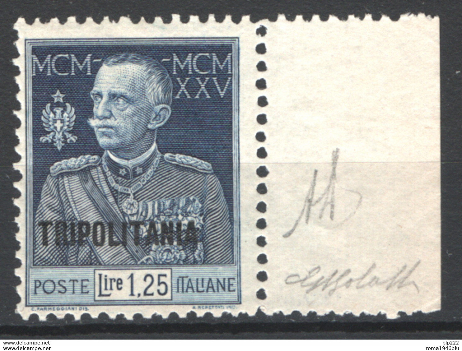 Tripolitania 1925 Sass.25 **/MNH VF - Cert.Oro Raybaudi - Tripolitania
