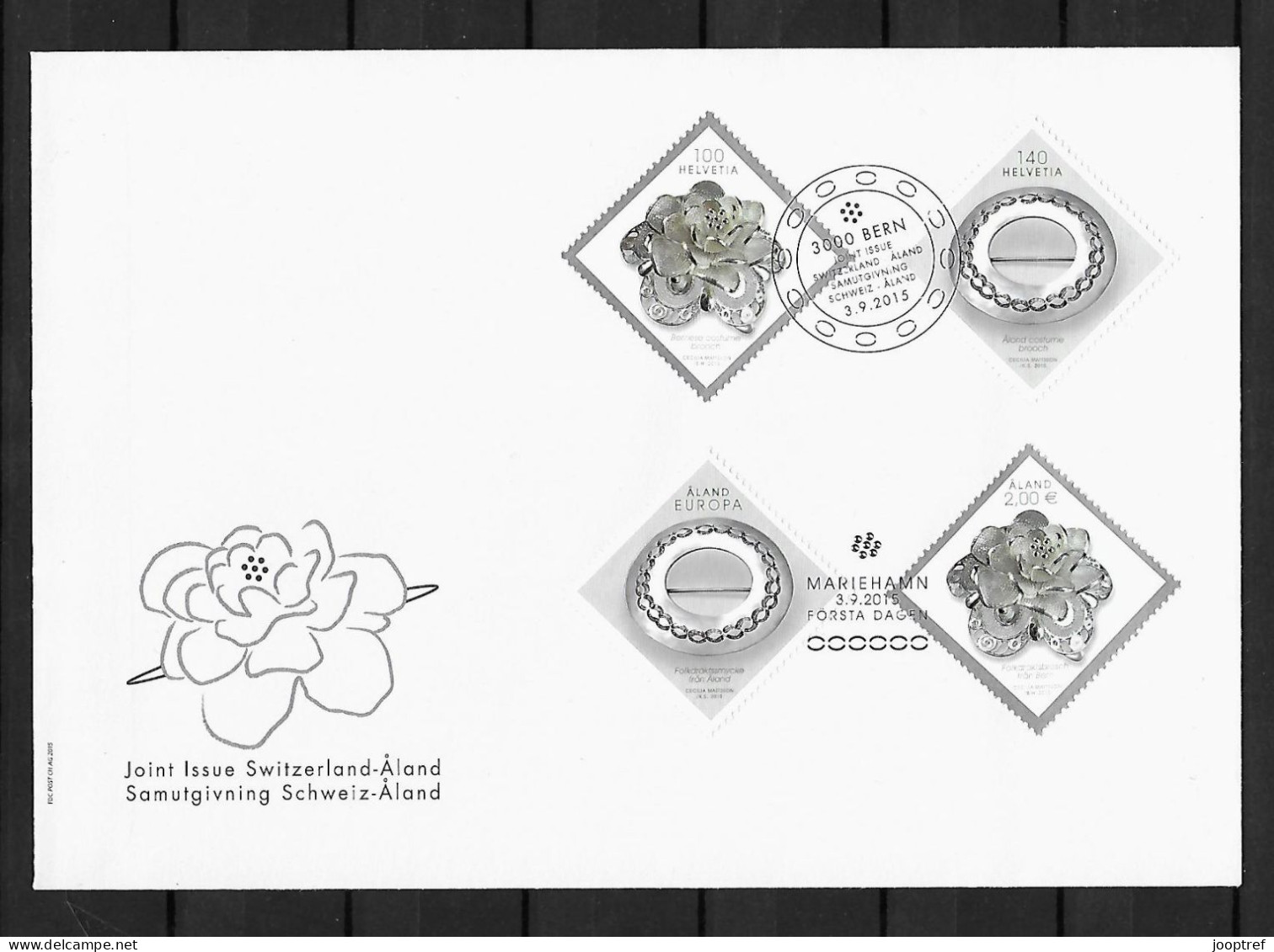 2015 Joint /Gemeinschaftsausgabe Switzerland  AndAland,  OFFICIAL SWISS MIXED FDC 2+2 STAMPS: Silver Brooches - Joint Issues