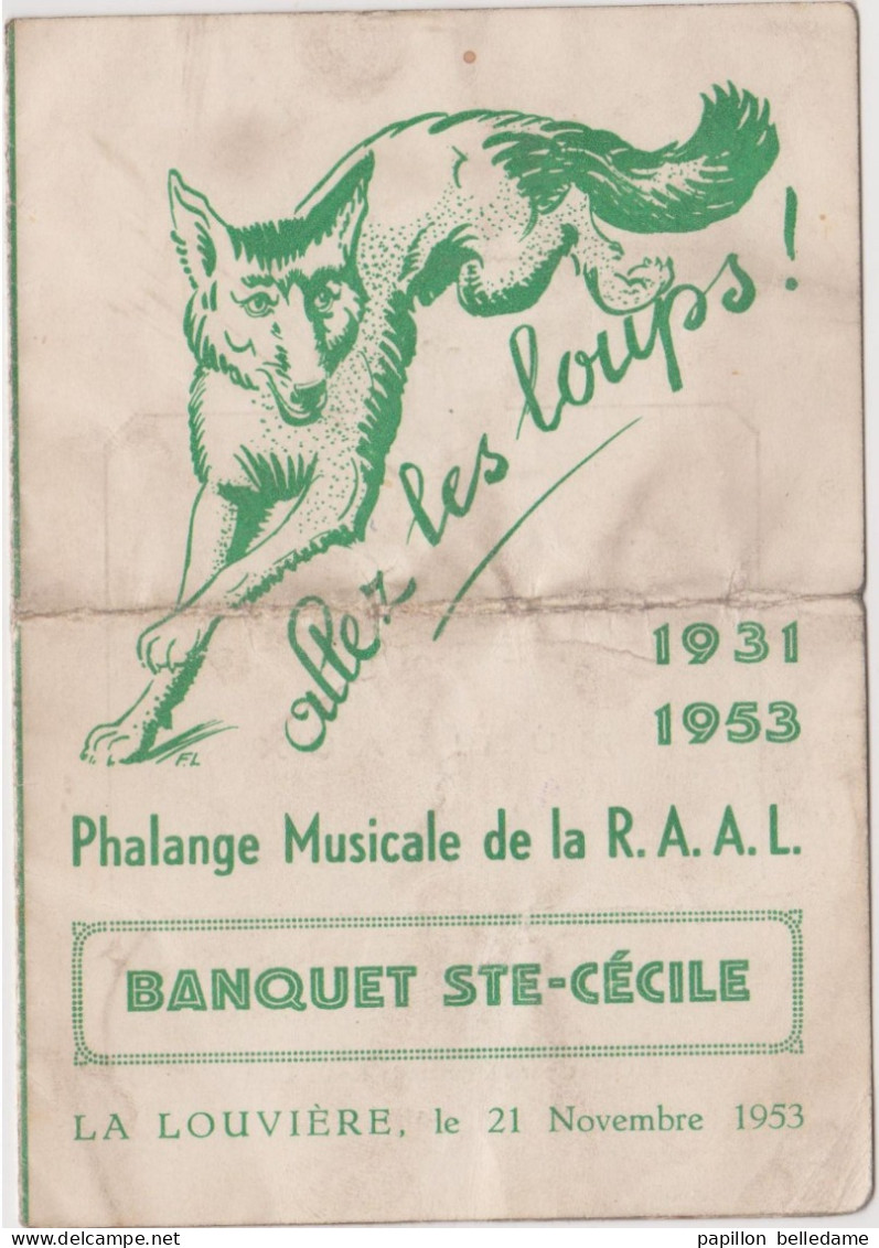 LA LOUVIERE  Allez Les Loups  Menu Banquet Ste Cécile De La R.A.A.L.  1953 - Menus