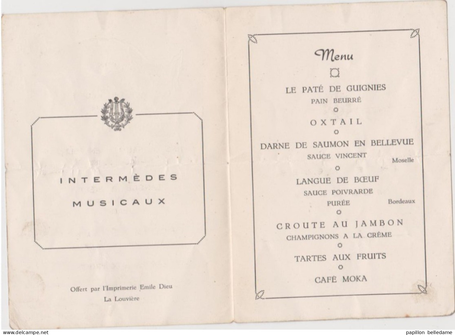 LA LOUVIERE  Allez Les Loups  Menu Banquet Ste Cécile De La R.A.A.L.  1953 - Menus